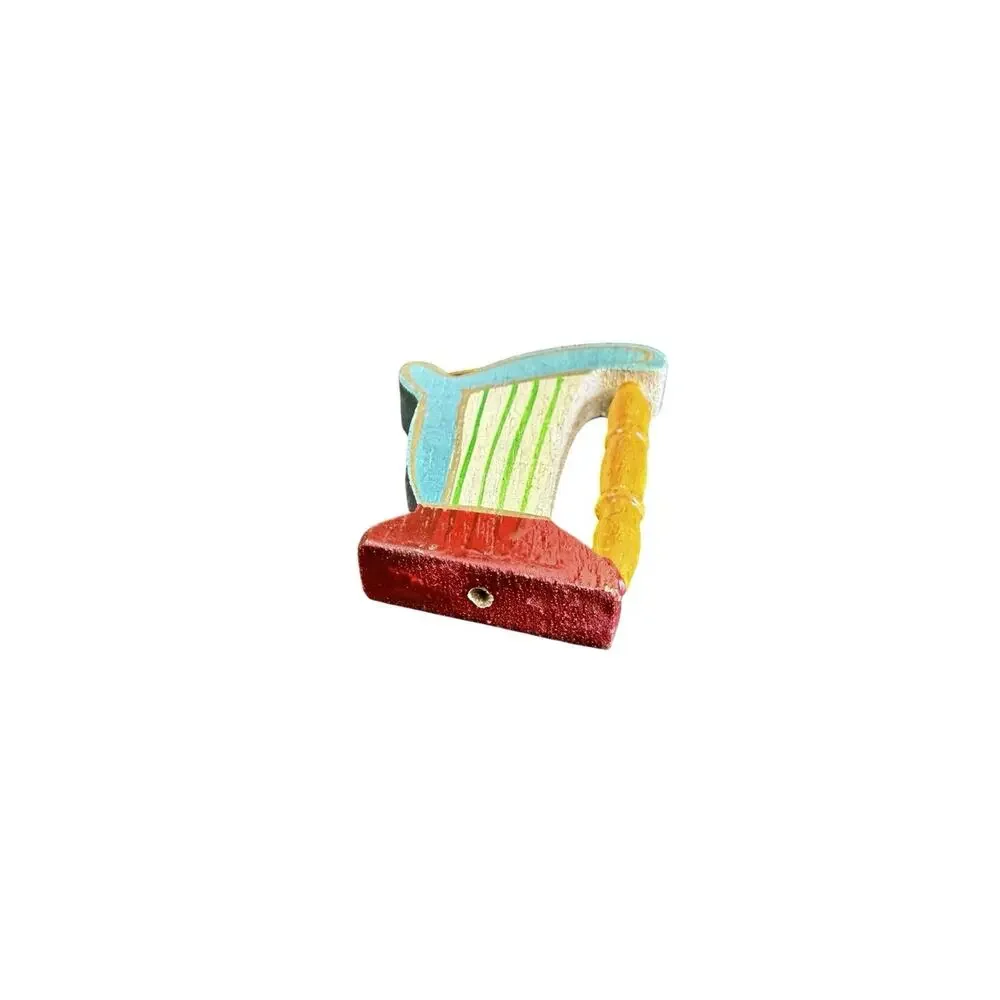 Wood Harp Christmas Ornament Holiday Hand Painted Vintage Collectible